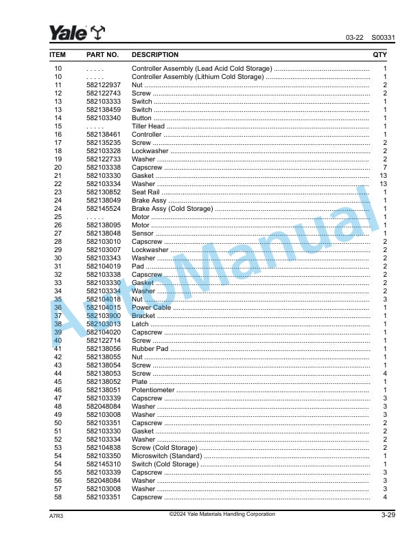 Alternative view of Yale A7R3 MS15XUX Parts Manual 550221591