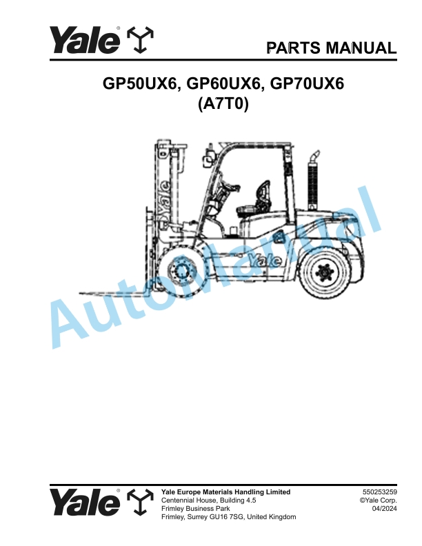 Yale A7T0 GP50UX6, GP60UX6, GP70UX6 Parts Manual 550253259
