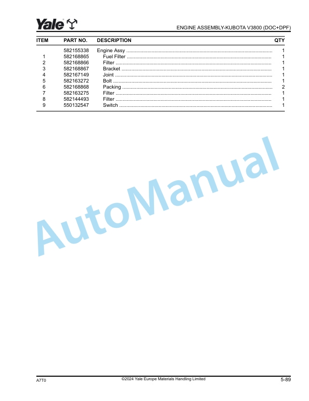 Alternative view of Yale A7T0 GP50UX6, GP60UX6, GP70UX6 Parts Manual 550253259