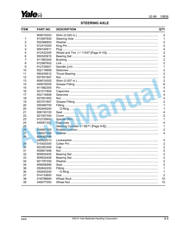 Alternative view of Yale A809 GC-GLC030-040AF Parts Manual 504250775