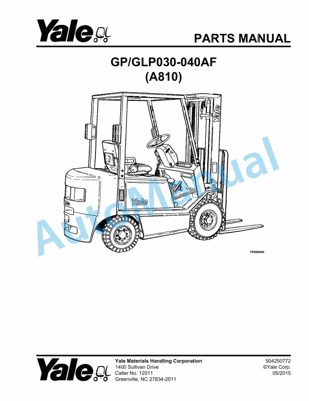 Yale A810 GP-GLP030-040AF Parts Manual 504250772