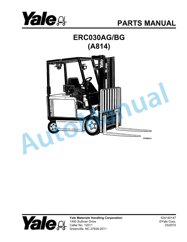 Yale A814 ERC-ERP16-20AAF Parts Manual 504250784
