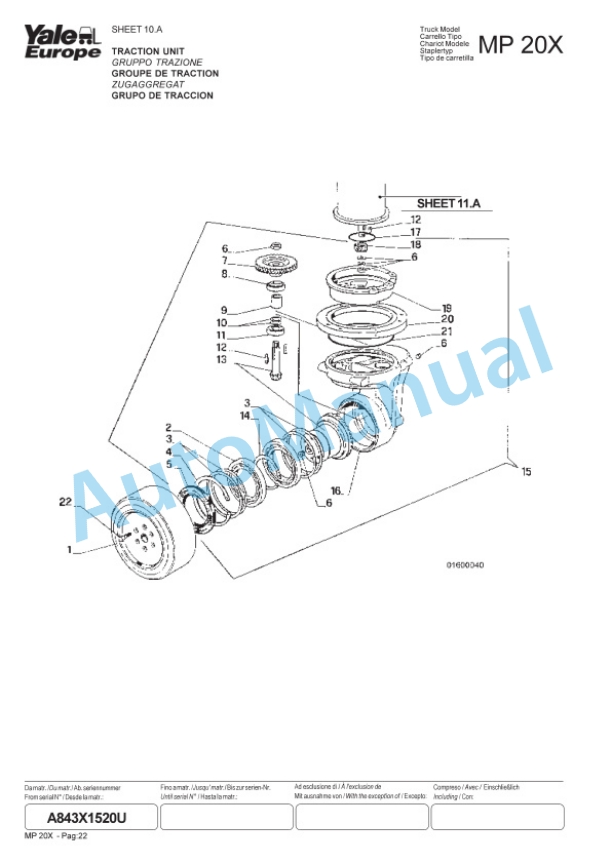 Yale A843 MP20X Parts Manual 272355200 3 Yale A843 MP20X Parts Manual 272355200-3