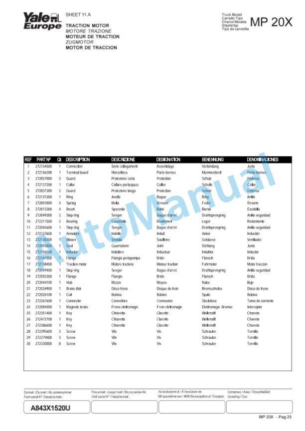 Yale A843 MP20X Parts Manual 272355200 4 Yale A843 MP20X Parts Manual 272355200-4