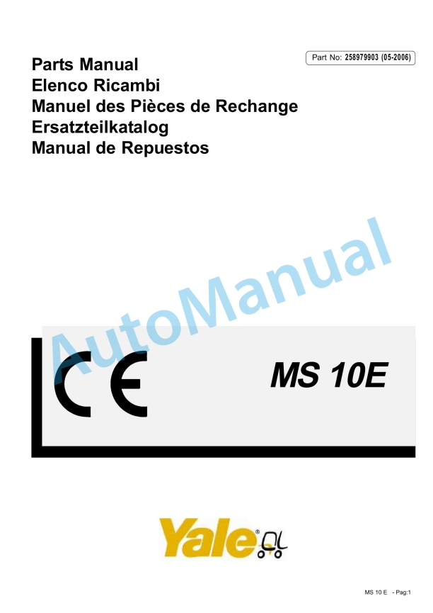 Yale A845 MS10E Parts Manual 258979903