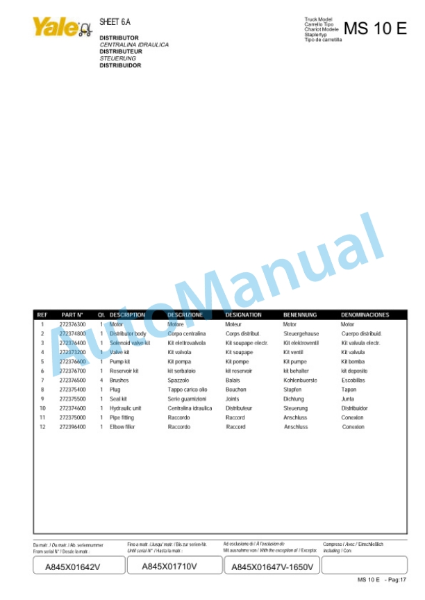 Yale A845 MS10E Parts Manual 258979903 3 Yale A845 MS10E Parts Manual 258979903-3