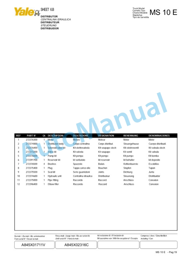 Yale A845 MS10E Parts Manual 258979903 4 Yale A845 MS10E Parts Manual 258979903-4