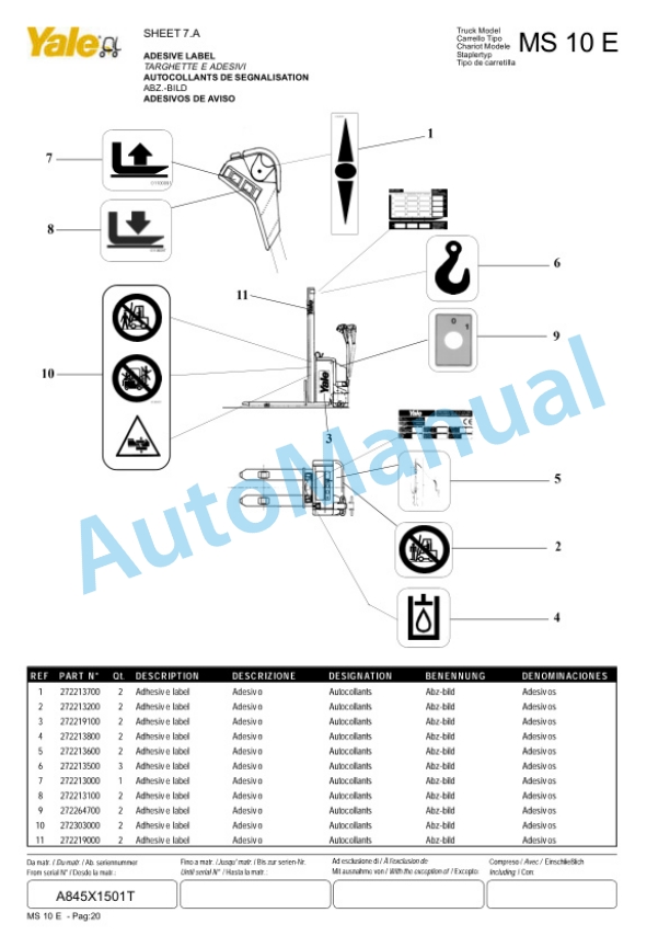 Yale A845 MS10E Parts Manual 258979903 5 Yale A845 MS10E Parts Manual 258979903-5