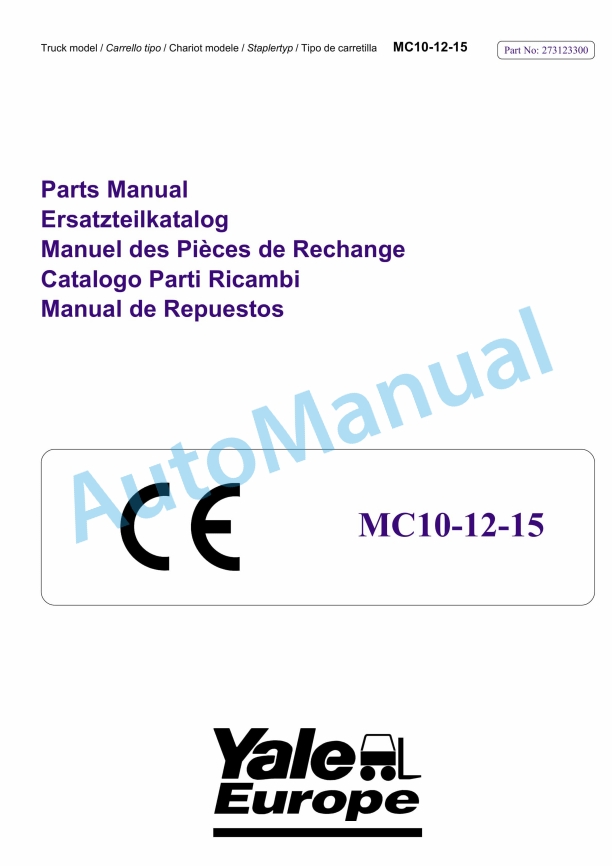 Yale A860 MC10, MC12, MC15 Parts Manual 273123300