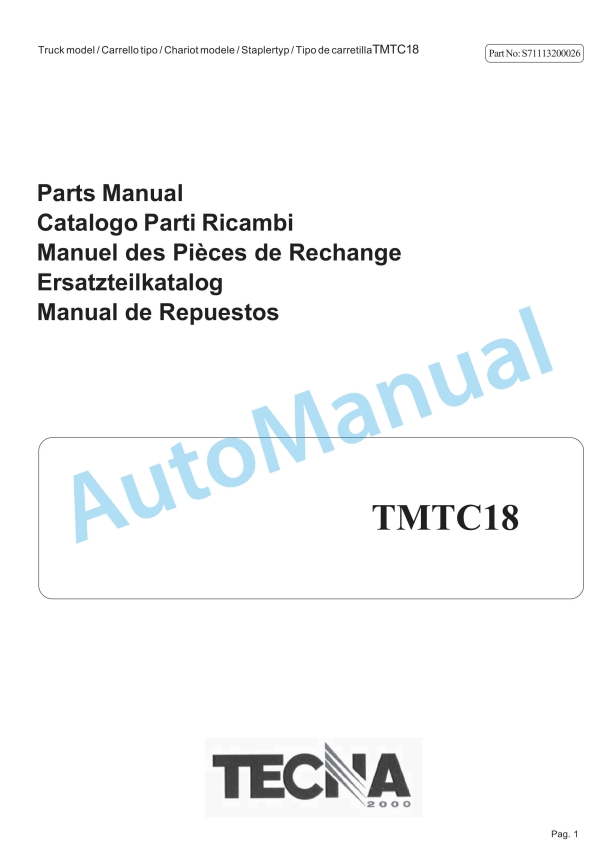 Yale A870 TMTC18 Parts Manual S71113200026