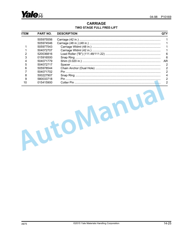 Yale A875 GDP-GLP20-30RF-TF Parts Manual 524157796 5 Yale A875 GDP-GLP20-30RF-TF Parts Manual 524157796 - Image 5