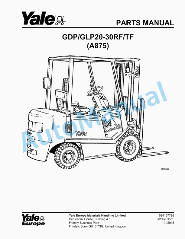 Yale A875 GDP040-050RG Parts Manual 520371741