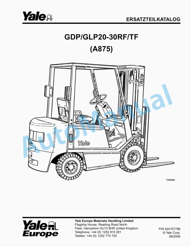 Yale A875 GDP050-060TG Parts Manual 520371742