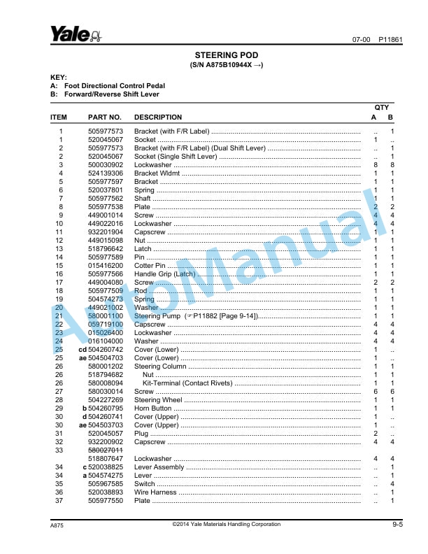 Alternative view of Yale A875 GP-GLP050-060TG Parts Manual 520371744