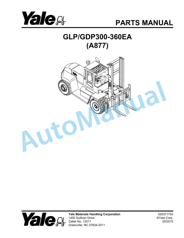 Yale A877 GLP-GDP300-360EA Parts Manual 520371753