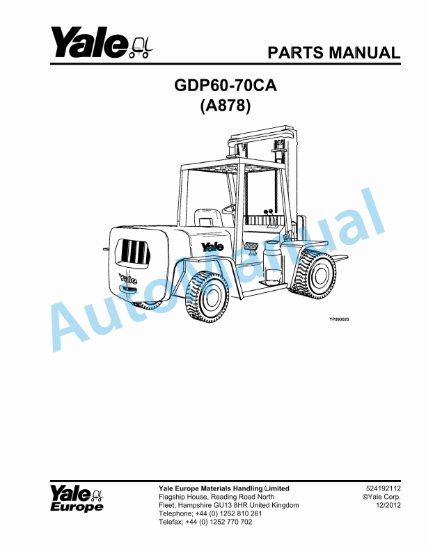Yale A878 GDP60-70CA Parts Manual 524192112