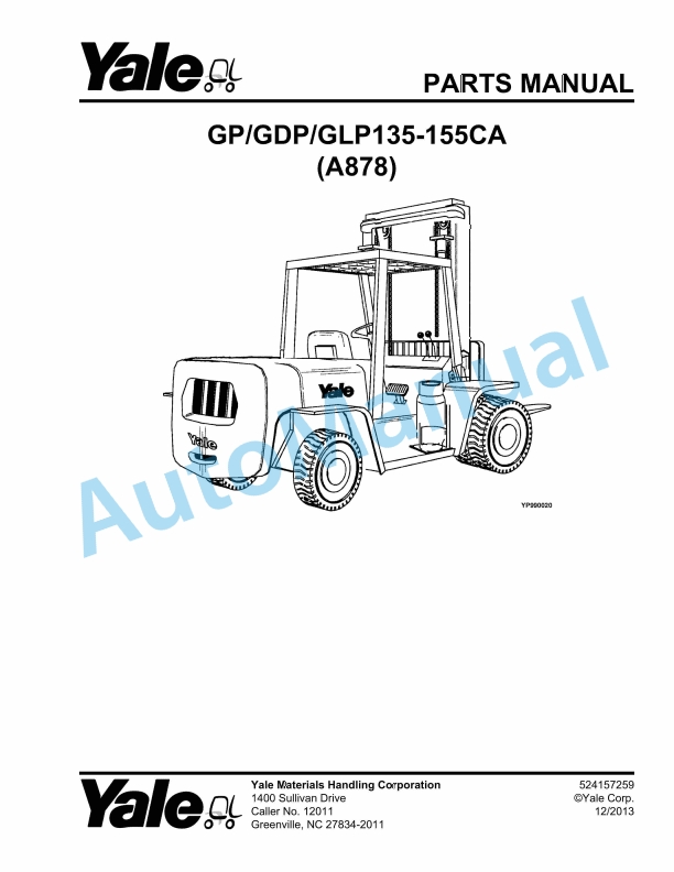 Yale A878 GP-GDP-GLP135-155CA Parts Manual 524157259