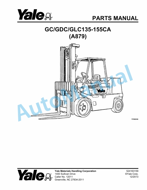 Yale A879 GC-GDC-GLC135-155CA Parts Manual 524163159