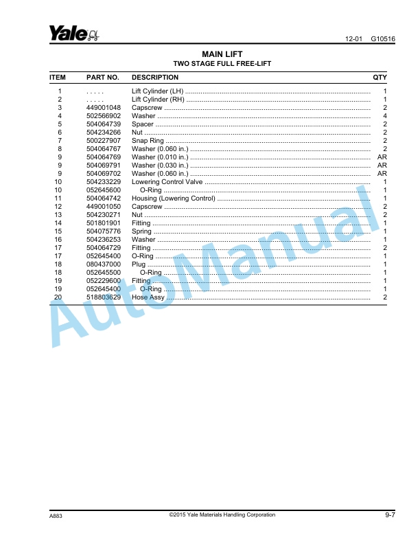 Yale A883 ESC030-040FA Parts Manual 524146646 3 Yale A883 ESC030-040FA Parts Manual 524146646 - Image 3