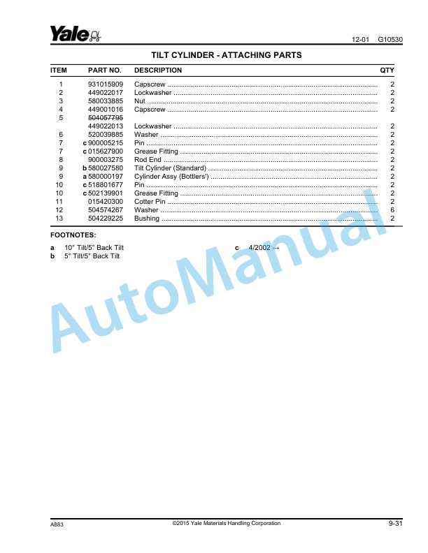 Yale A883 ESC030-040FA Parts Manual 524146646 4 Yale A883 ESC030-040FA Parts Manual 524146646 - Image 4