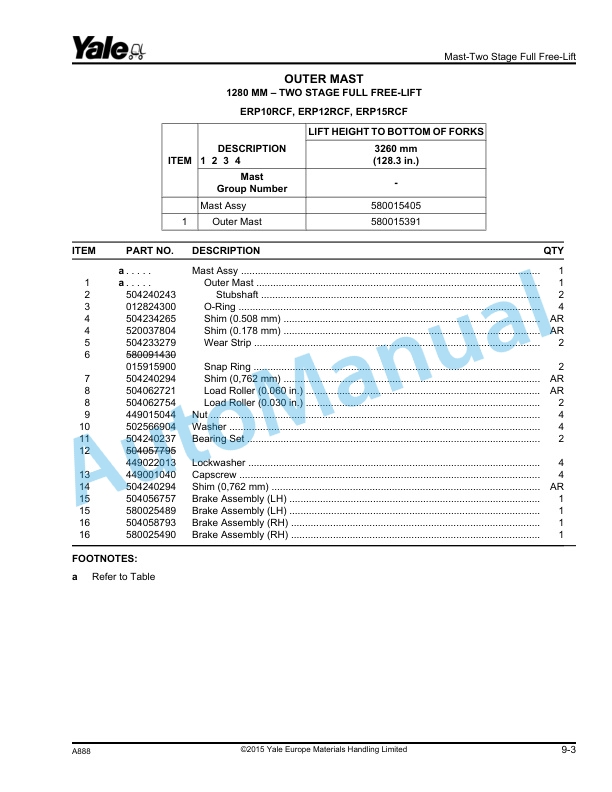 Yale A888 ERP10-15RCF Parts Manual 524154563 5 Yale A888 ERP10-15RCF Parts Manual 524154563 - Image 5