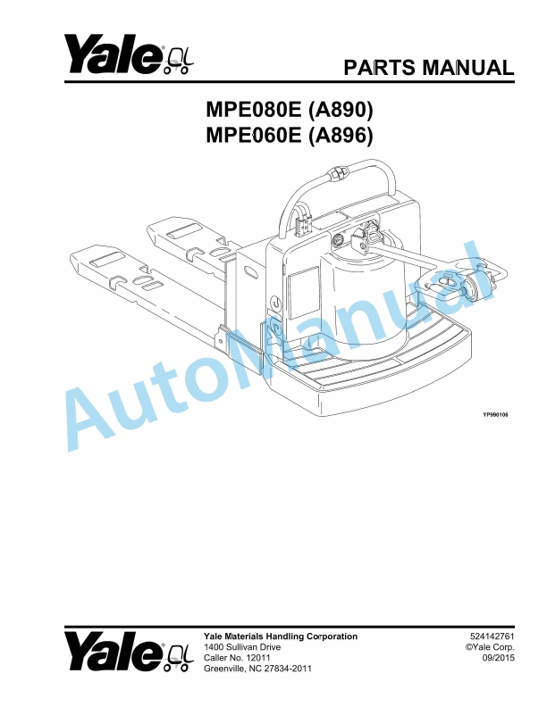 Yale A890 - A896 MPE080E, MPE060E Parts Manual 524142761