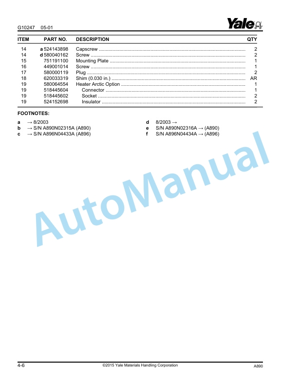Alternative view of Yale A890 - A896 MPE080E, MPE060E Parts Manual 524142761
