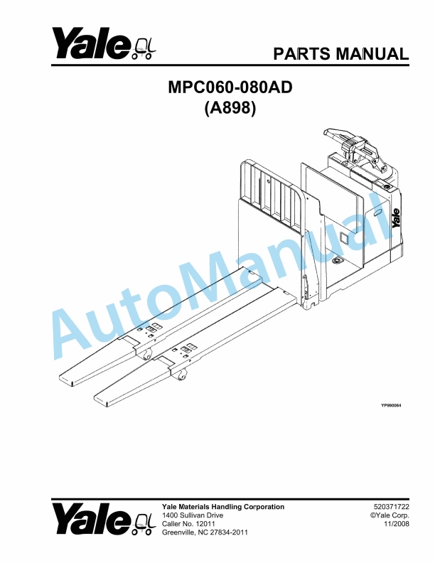 Yale A898 MPC060-080AD Parts Manual 520371722