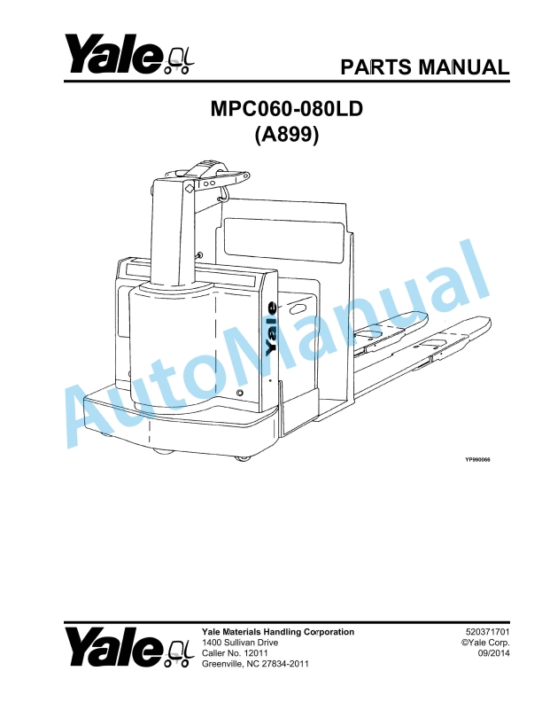 Yale A899 MPC060-080LD Parts Manual 520371701