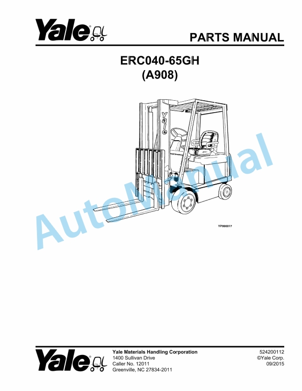 Yale A908 ERC040-65GH Parts Manual 524200112