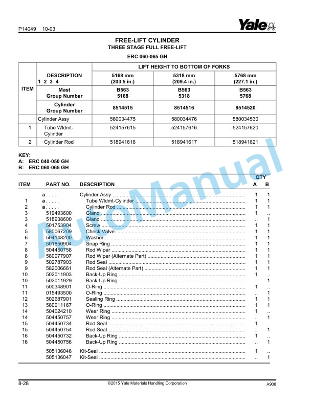 Yale A908 ERC040-65GH Parts Manual 524200112 3 Yale A908 ERC040-65GH Parts Manual 524200112 - Image 3