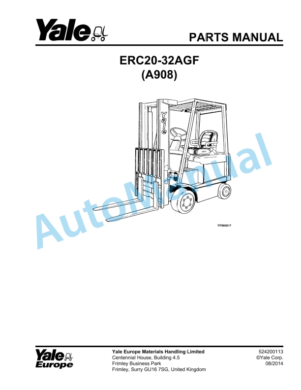 Yale A908 ERC20-32AGF Parts Manual 524200113