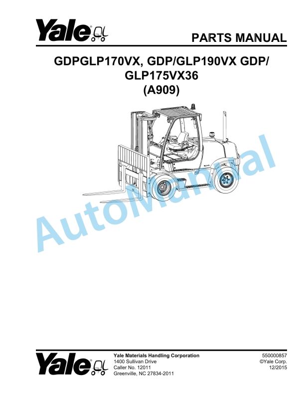 Yale A909 GDP-GLP80-90VX, GDP-GLP80VX9 Parts Manual 550000860