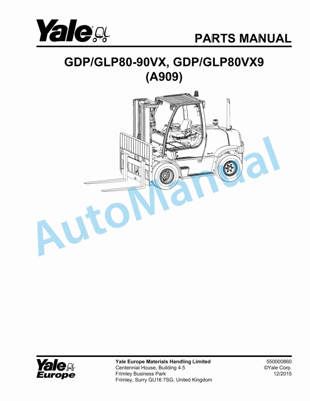 Yale A909 GDP80-90VX, GDP80VX9 Parts Manual 550000864 ITA