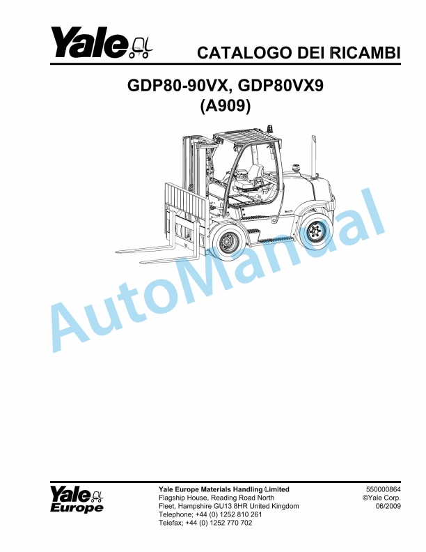 Yale A909 GDPGLP170VX, GDP-GLP190VX, GDP-GLP175VX36 Parts Manual 550000857