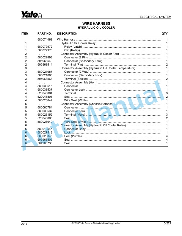 Alternative view of Yale A910 GLC20VX, GLC25VX, GLC30VX, GLC35VX Parts Manual 524260161