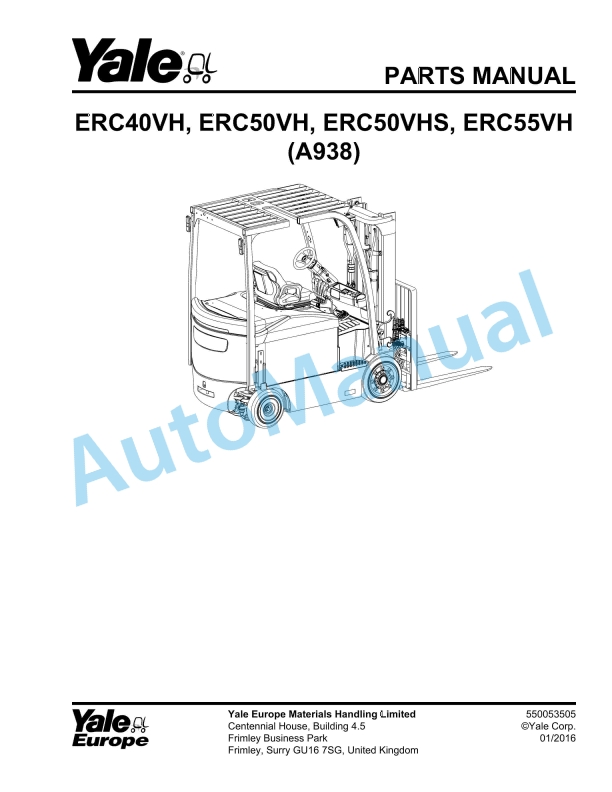Yale A938 ERC40VH, ERC50VH, ERC50VHS, ERC55VH Parts Manual 550053505