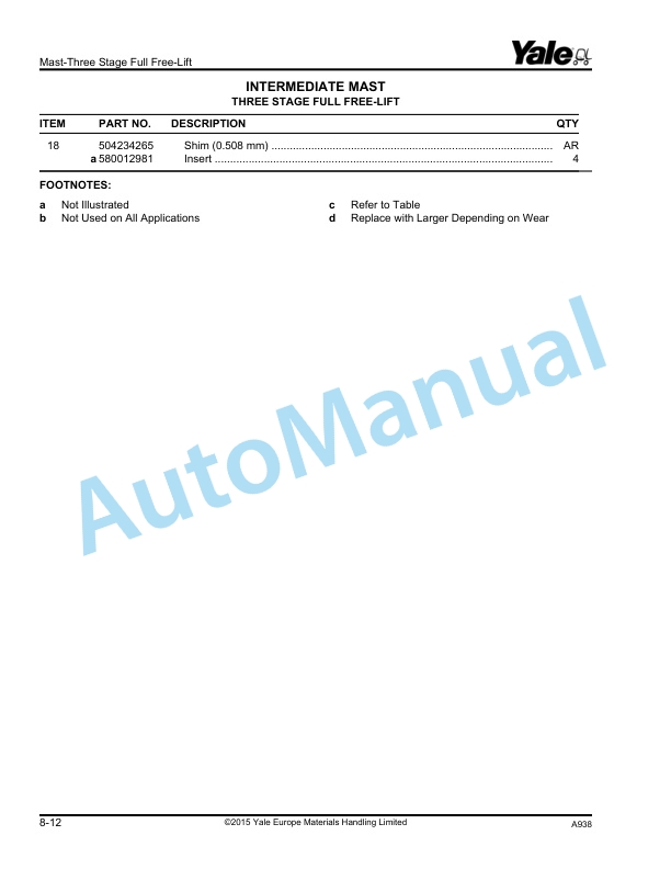 Yale A938 ERC40VH, ERC50VH, ERC50VHS, ERC55VH Parts Manual 550053505 3 Yale A938 ERC40VH, ERC50VH, ERC50VHS, ERC55VH Parts Manual 550053505 - Image 3