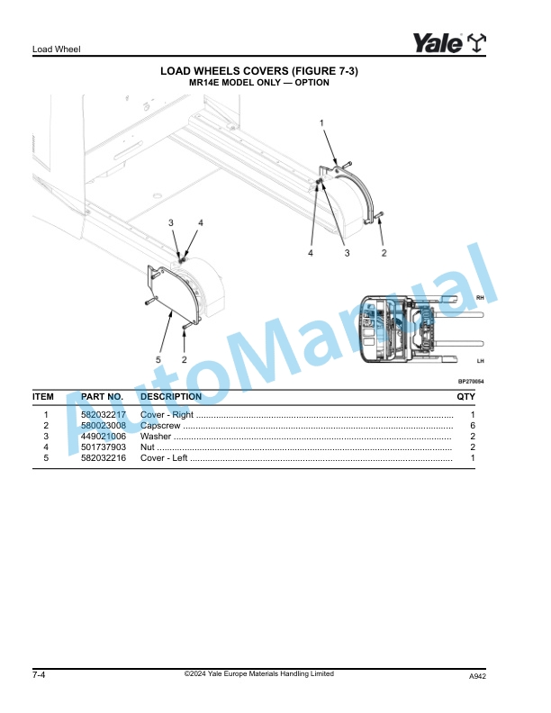 Alternative view of Yale A942 MR10E, MR12E, MR14E Parts Manual 550187055