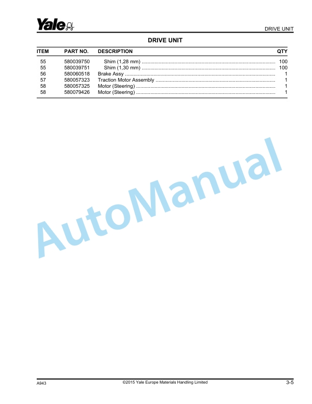 Alternative view of Yale A943 MO20F Parts Manual 524235889