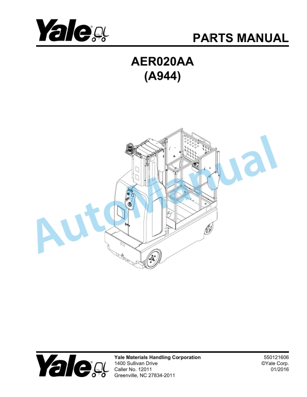 Yale A944 AER020AA Parts Manual 550121606