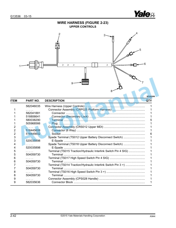 Alternative view of Yale A944 AER020AA Parts Manual 550121606