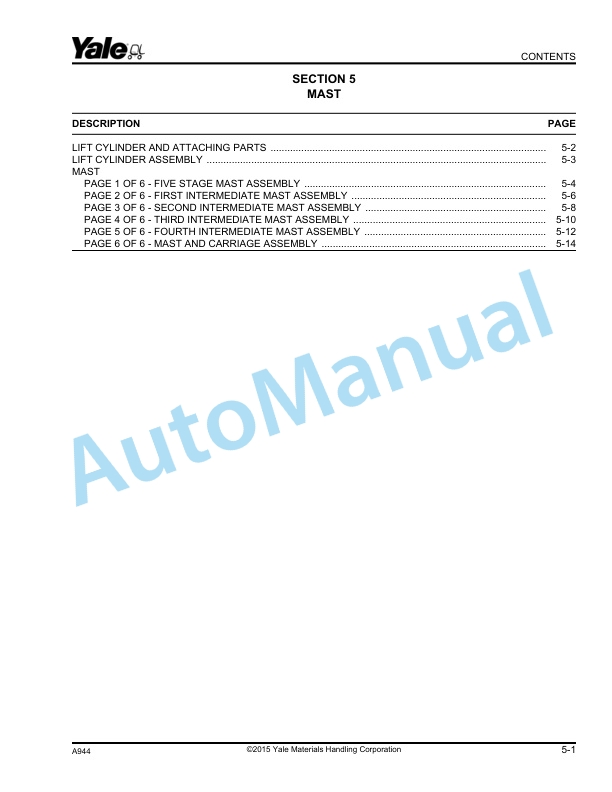Yale A944 AER020AA Parts Manual 550121606 3 Yale A944 AER020AA Parts Manual 550121606 - Image 3