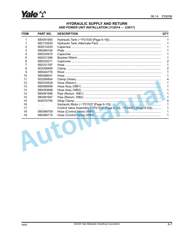 Alternative view of Yale A955 ERP030-040VF Parts Manual 550011077