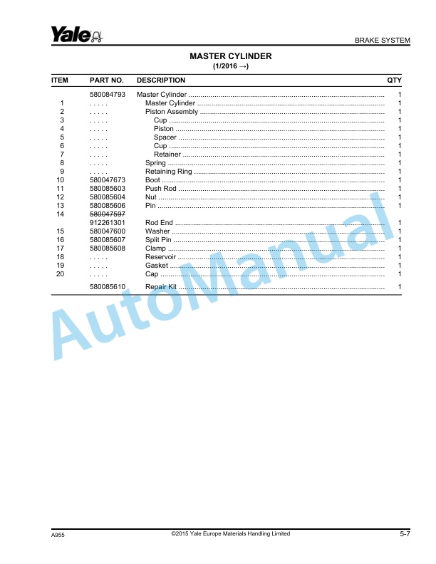 Alternative view of Yale A955 ERP16-18-20VF Parts Manual 524320701