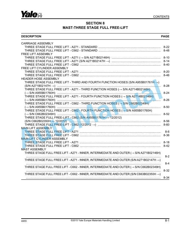 Yale A955 ERP16-18-20VF Parts Manual 524320701 3 Yale A955 ERP16-18-20VF Parts Manual 524320701 - Image 3