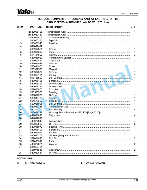 Alternative view of Yale A967 GLC050LX Parts Manual 550014261