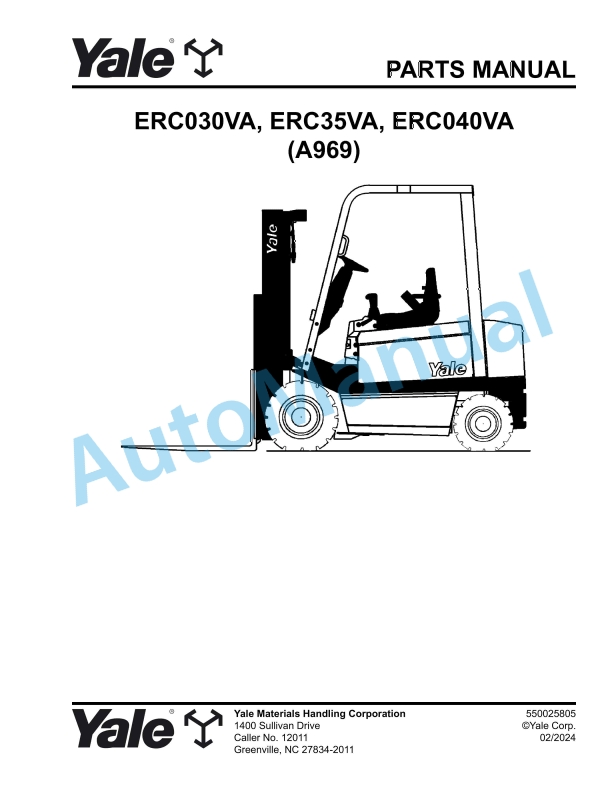 Yale A969 ERC030VA, ERC35VA, ERC040VA Parts Manual 550025805