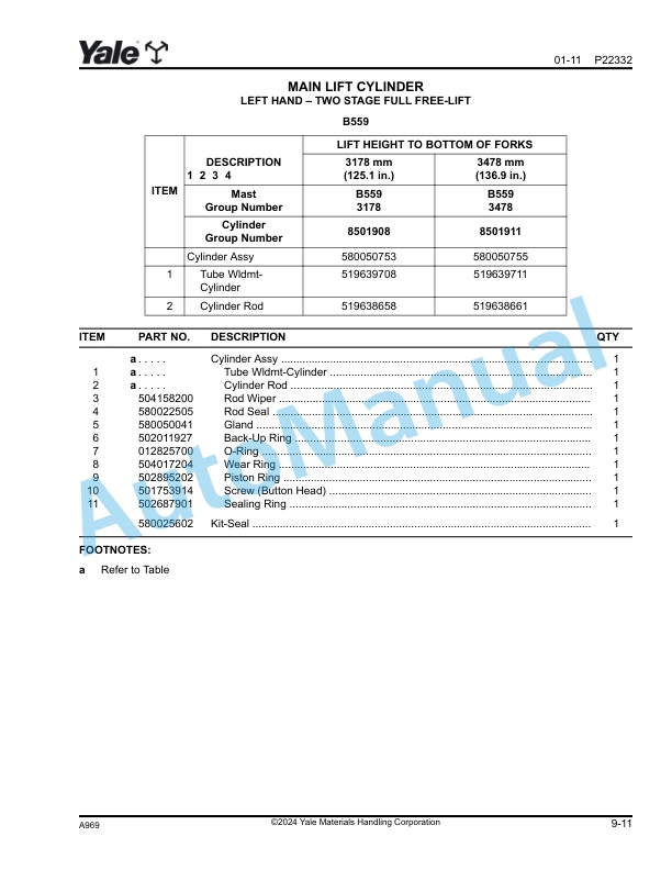 Yale A969 ERC030VA, ERC35VA, ERC040VA Parts Manual 550025805 4 Yale A969 ERC030VA, ERC35VA, ERC040VA Parts Manual 550025805 - Image 4