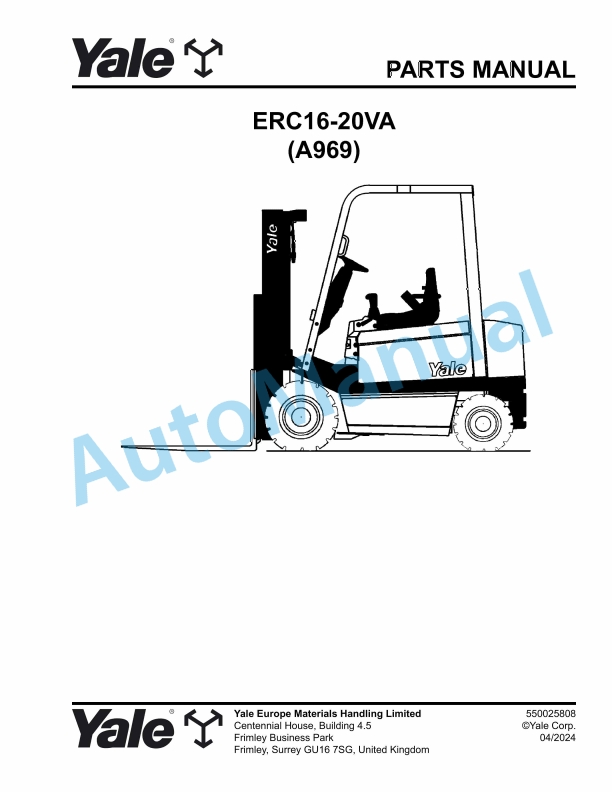 Yale A969 ERC16-20VA Parts Manual 550025808